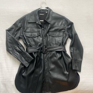 Tahari leather belted top